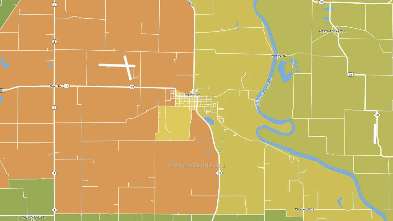 Palestine, IL Map of Drug-Related Crime Rates