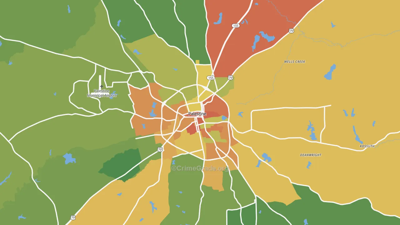 Palestine, TX Map of Drug-Related Crime Rates