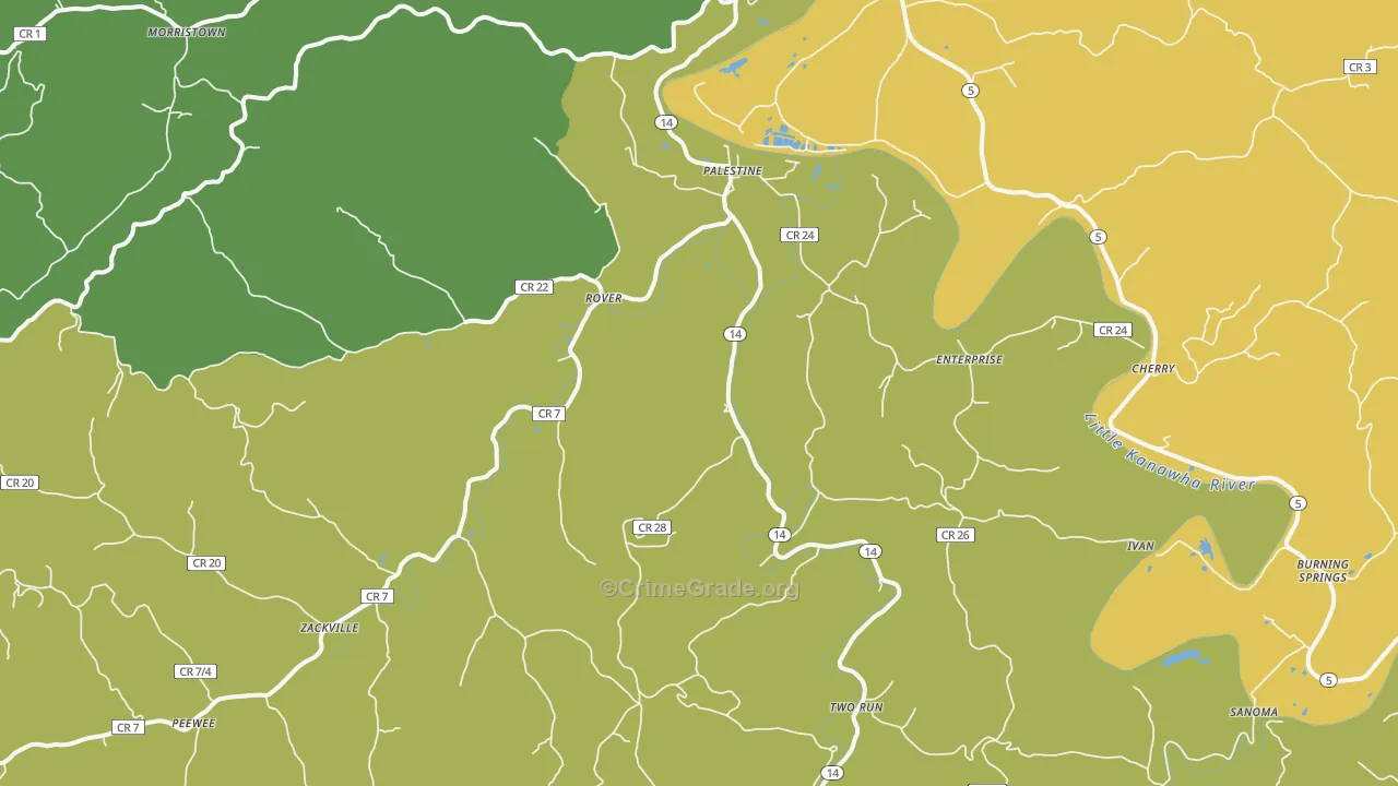 Palestine, WV Map of Drug-Related Crime Rates