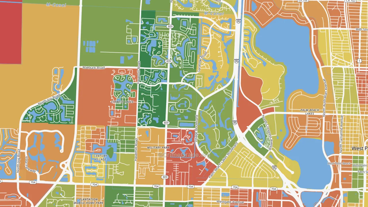 Palm Club Village, West Palm Beach, FL Map of Drug-Related Crime Rates