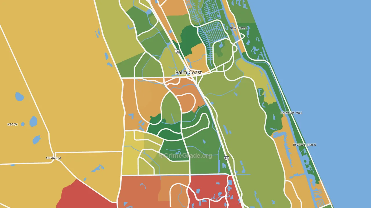 Palm Coast, FL Map of Drug-Related Crime Rates