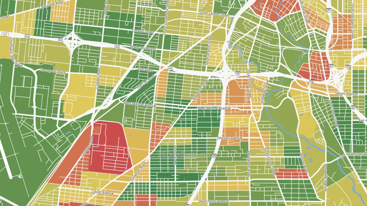 Palm Heights, San Antonio, TX Map of Drug-Related Crime Rates