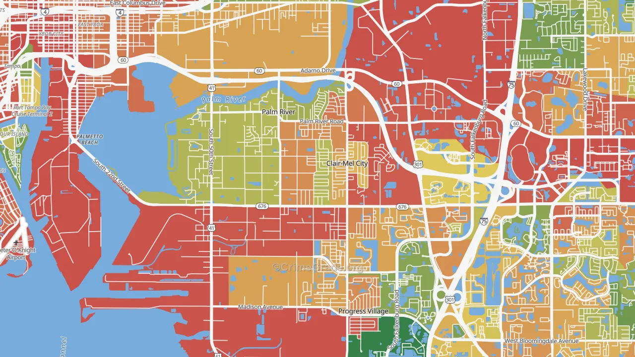 Palm River-Clair Mel, FL Map of Drug-Related Crime Rates