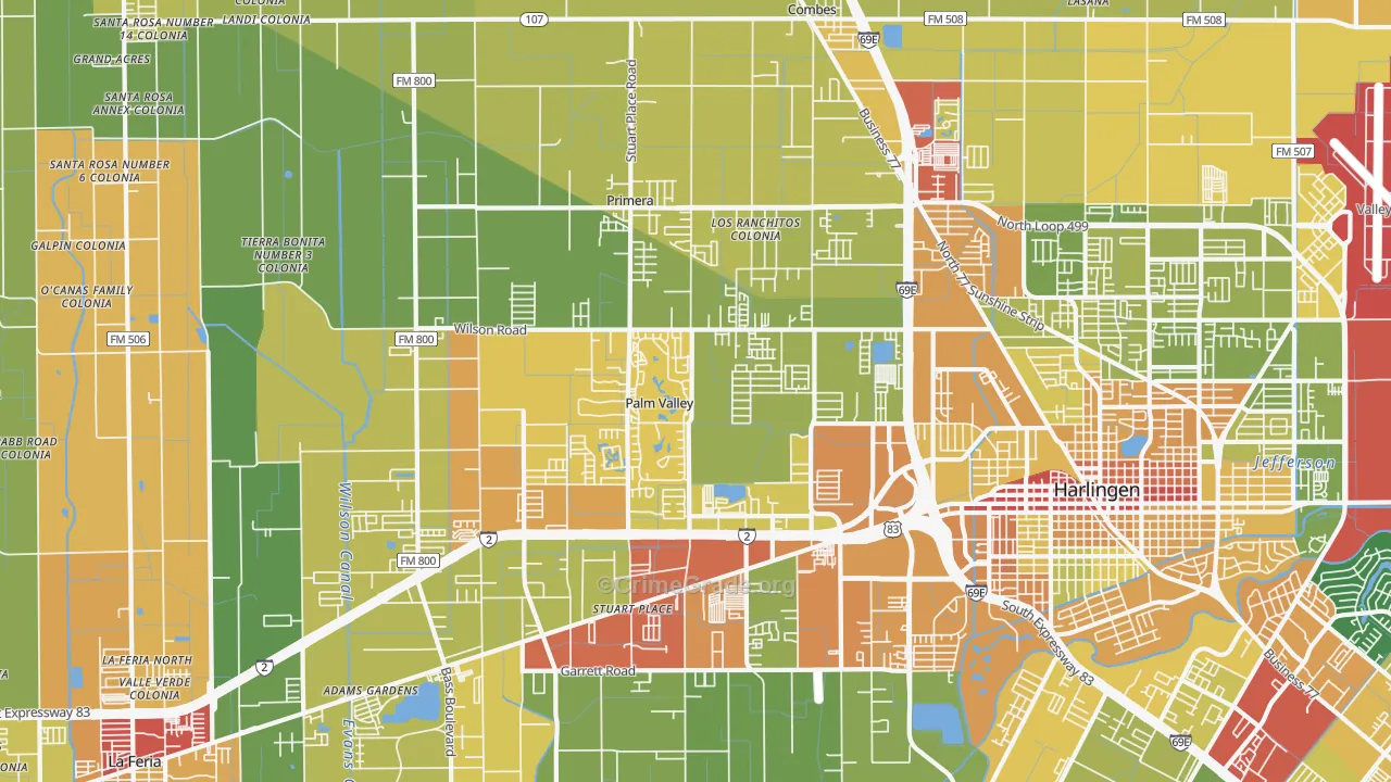 Palm Valley, TX Map of Drug-Related Crime Rates