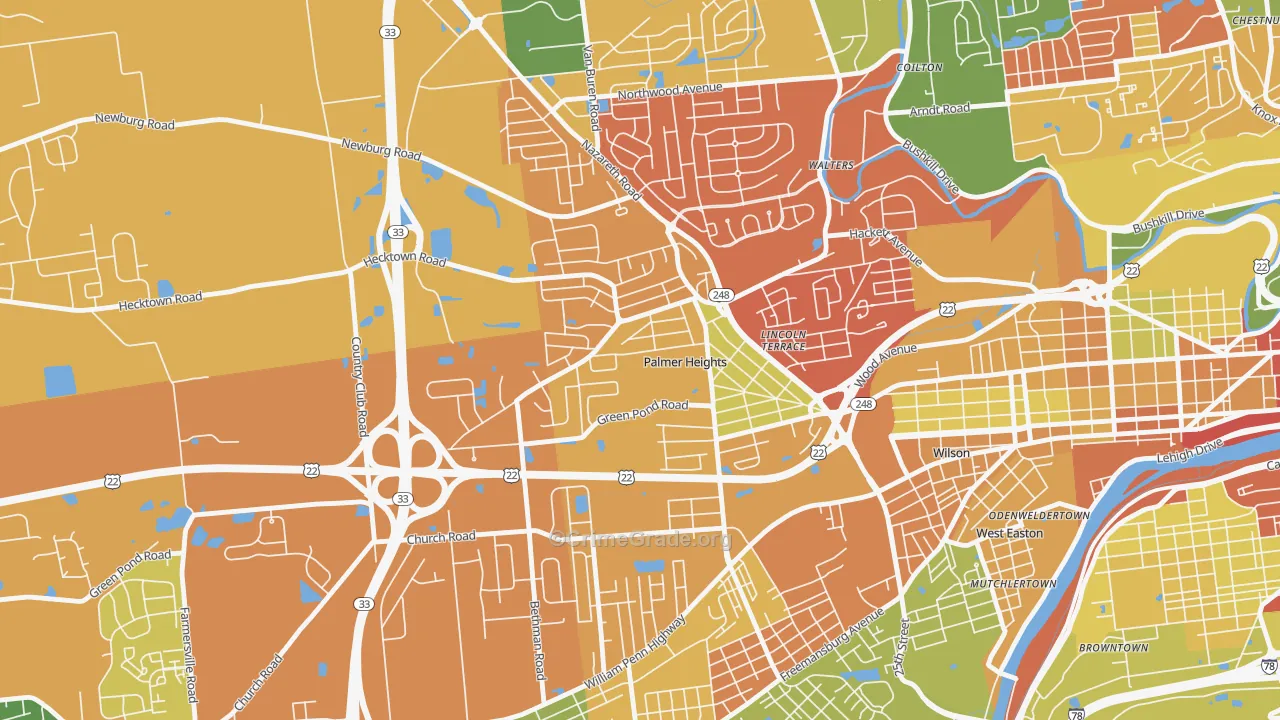 Palmer Heights, Easton, PA Map of Drug-Related Crime Rates
