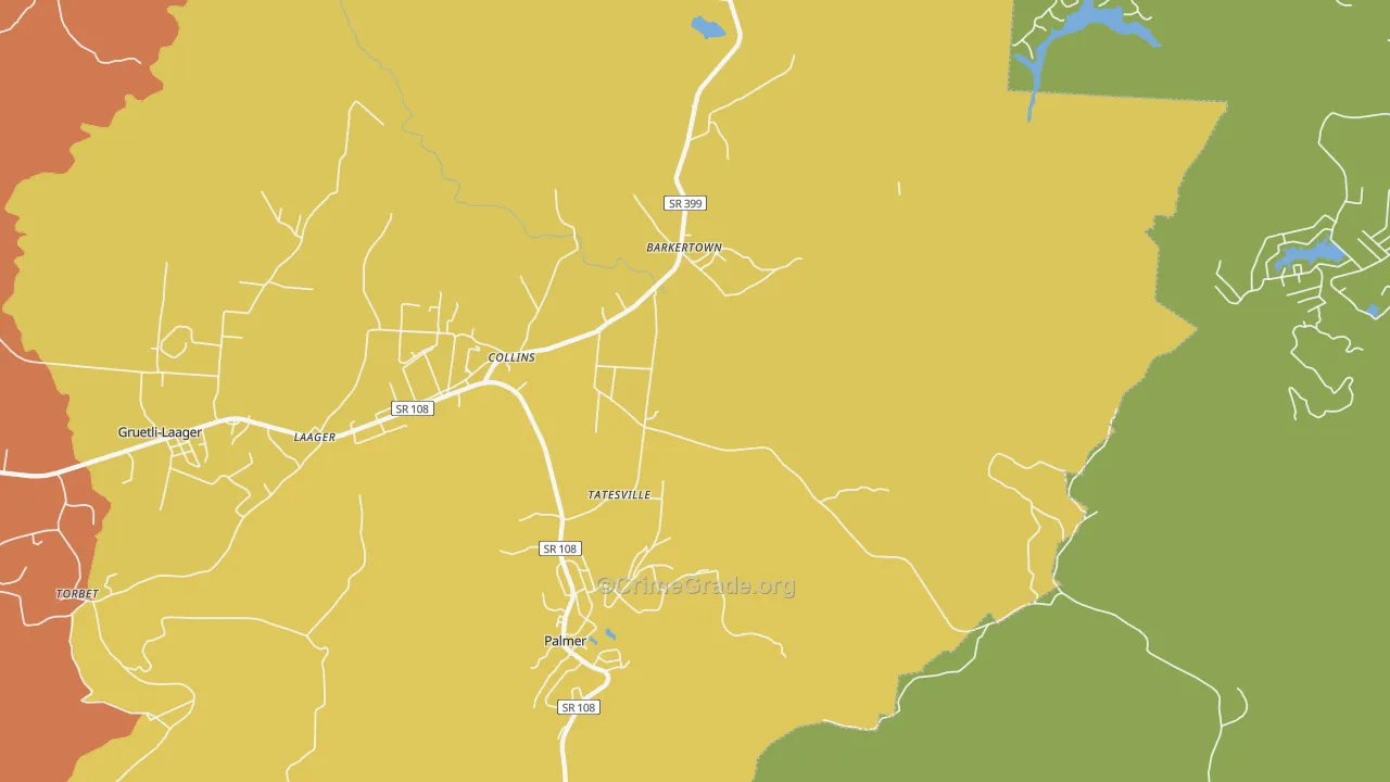 Palmer, TN Map of Drug-Related Crime Rates