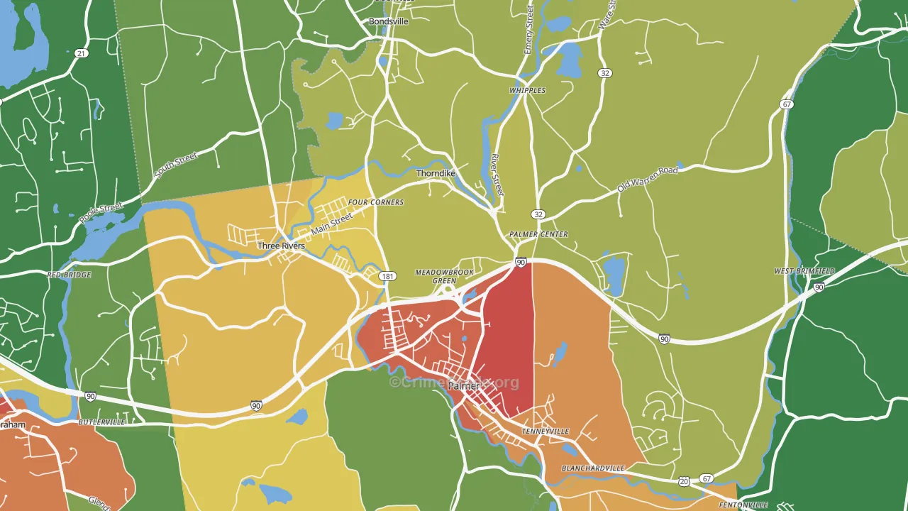Palmer Town, MA Map of Drug-Related Crime Rates
