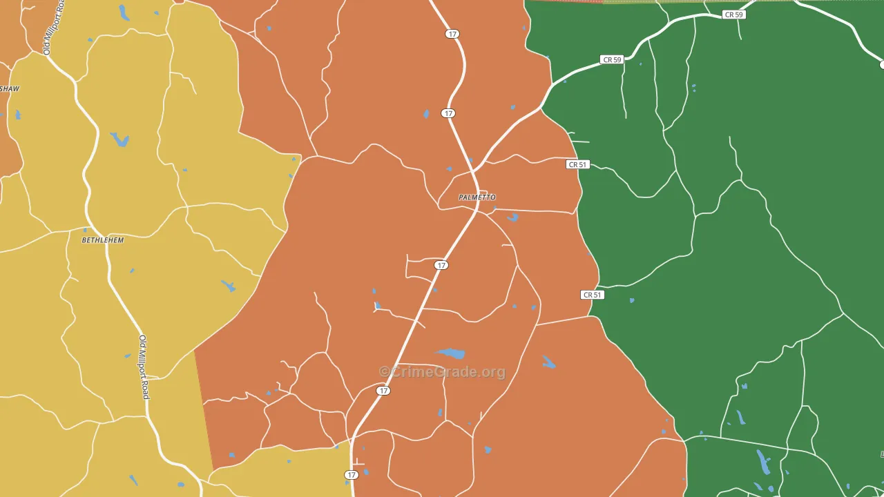 Palmetto, AL Map of Drug-Related Crime Rates