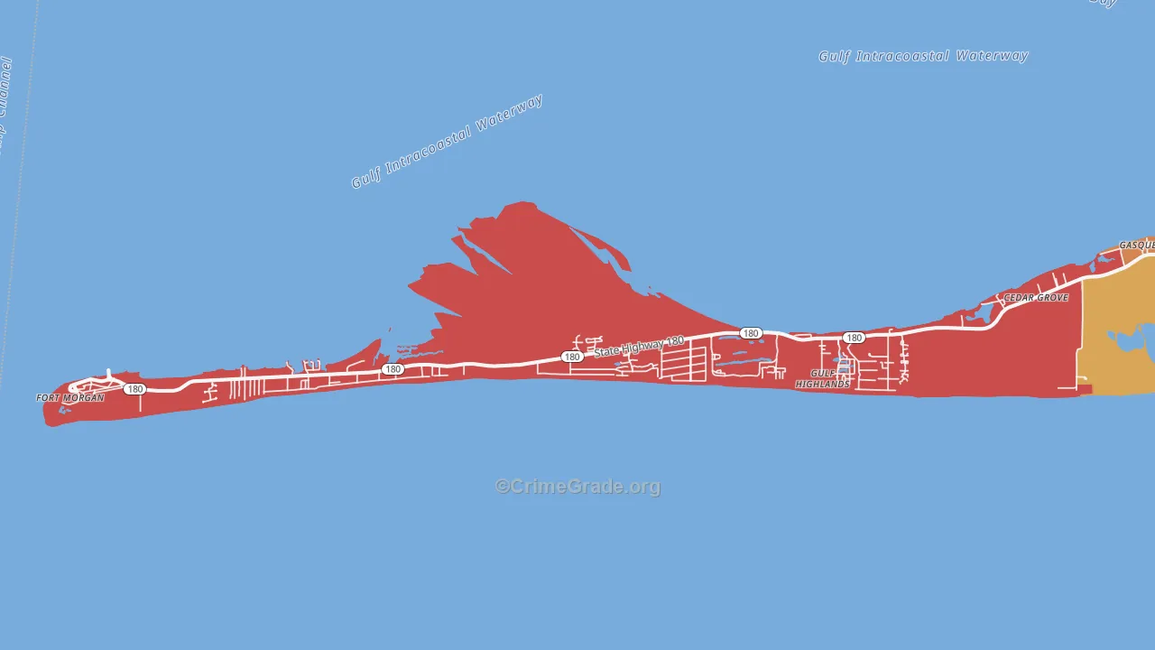 Palmetto Beach, AL Map of Drug-Related Crime Rates