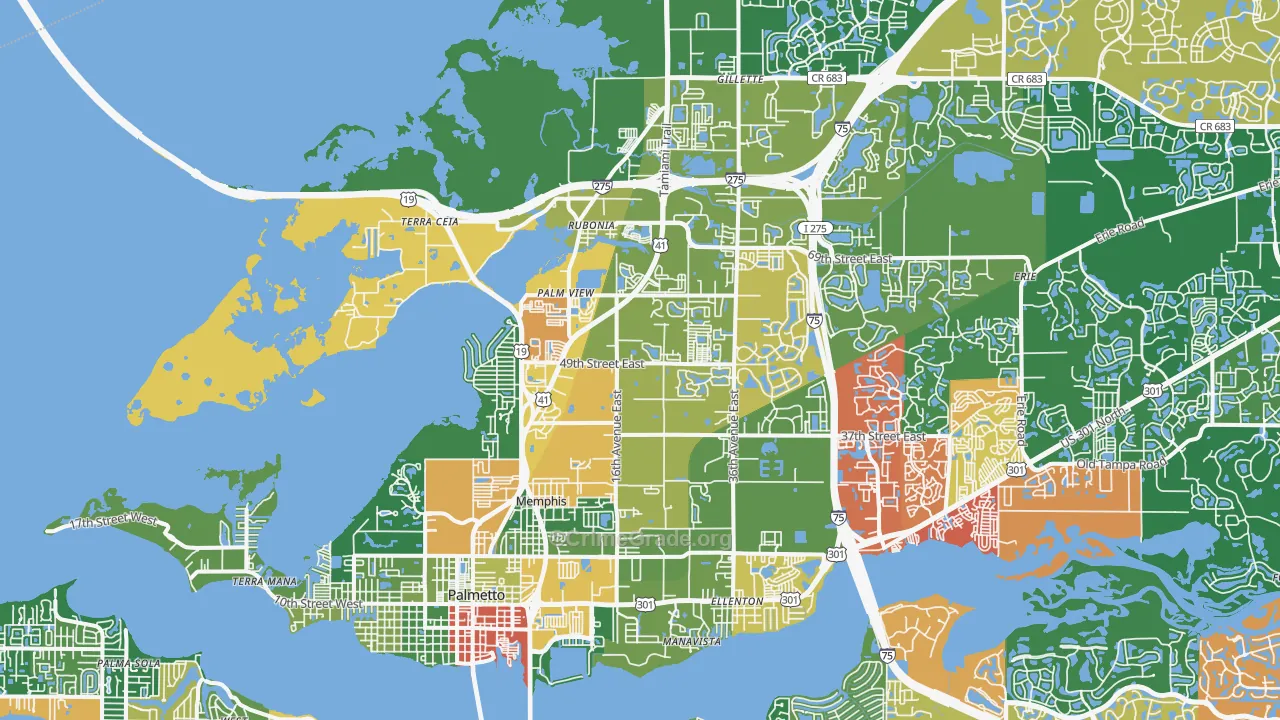 Palmetto, FL Map of Drug-Related Crime Rates