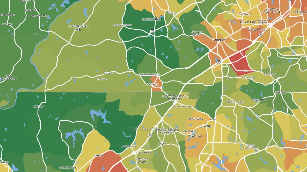 Palmetto, GA Map of Drug-Related Crime Rates
