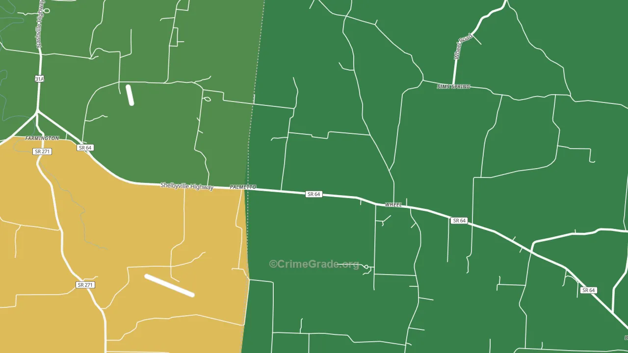 Palmetto, TN Map of Drug-Related Crime Rates