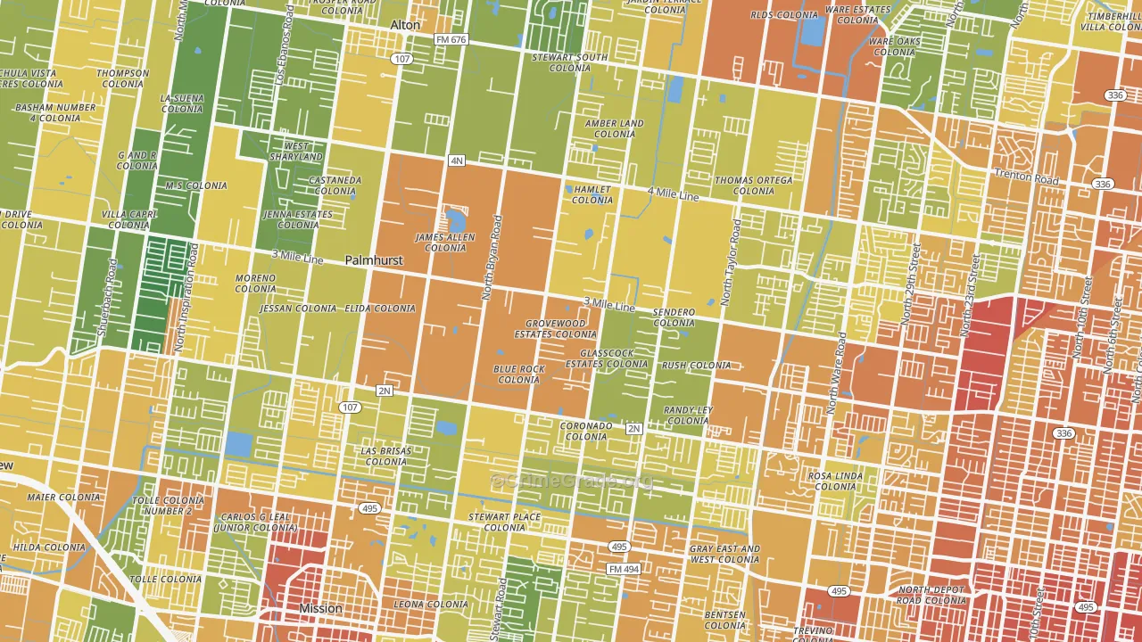 Palmhurst, TX Map of Drug-Related Crime Rates