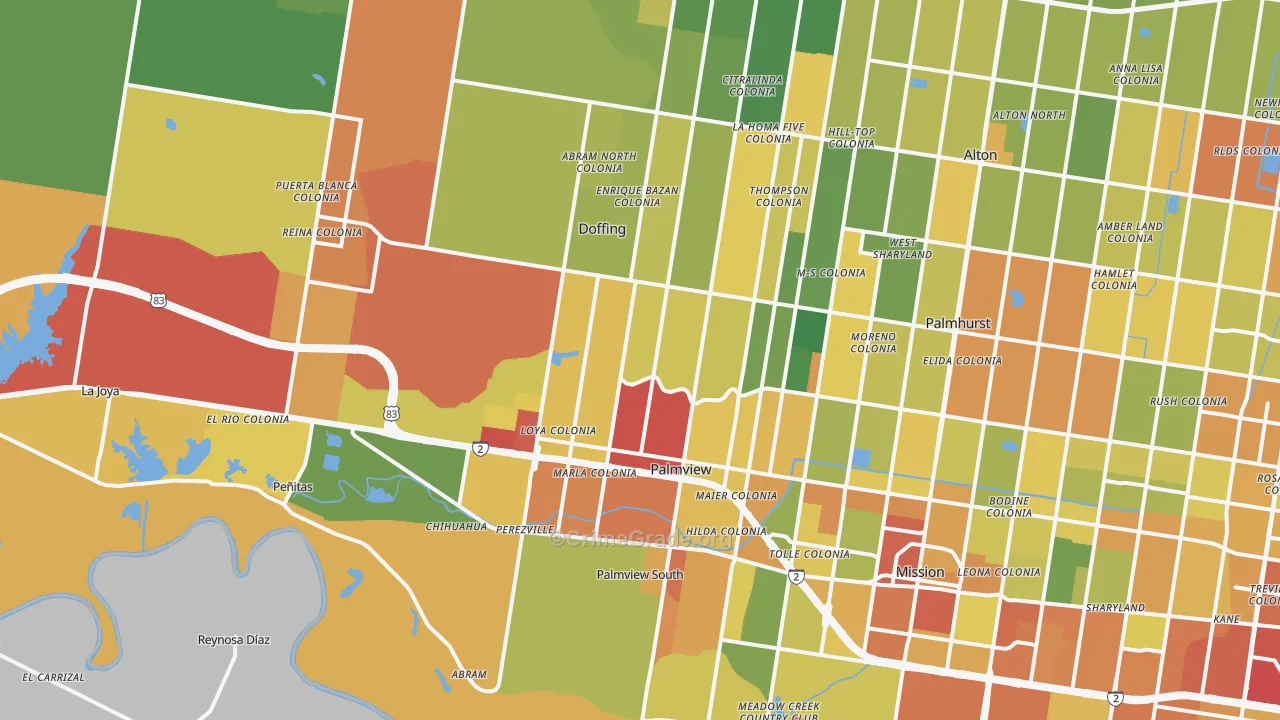 Palmview, TX Map of Drug-Related Crime Rates