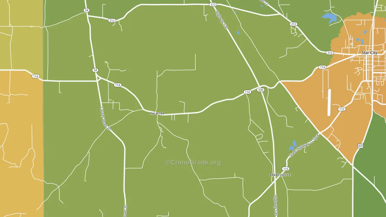 Palmyra, AR Map of Drug-Related Crime Rates