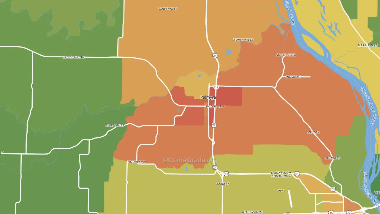 Palmyra, MO Map of Drug-Related Crime Rates