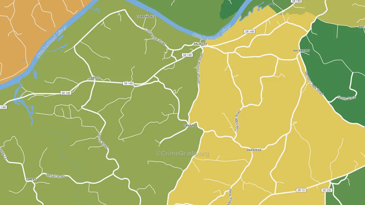 Palmyra, TN Map of Drug-Related Crime Rates