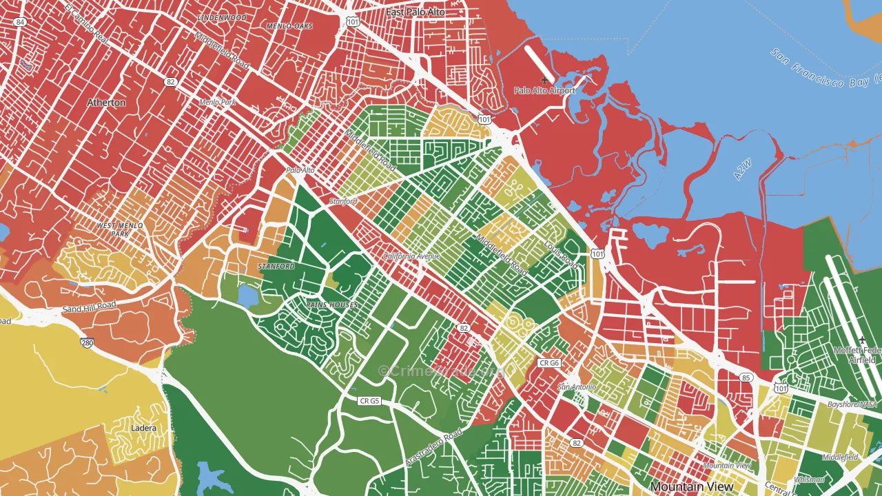 Palo Alto, CA Map of Drug-Related Crime Rates