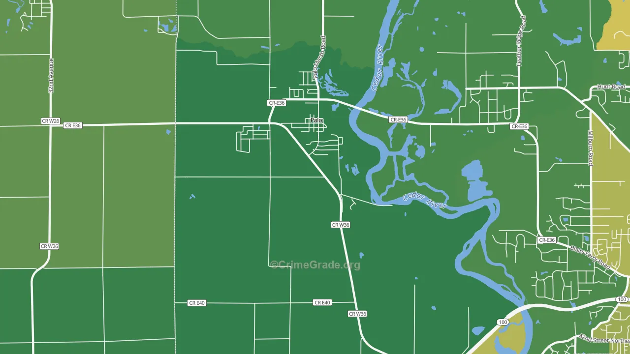 Palo, IA Map of Drug-Related Crime Rates