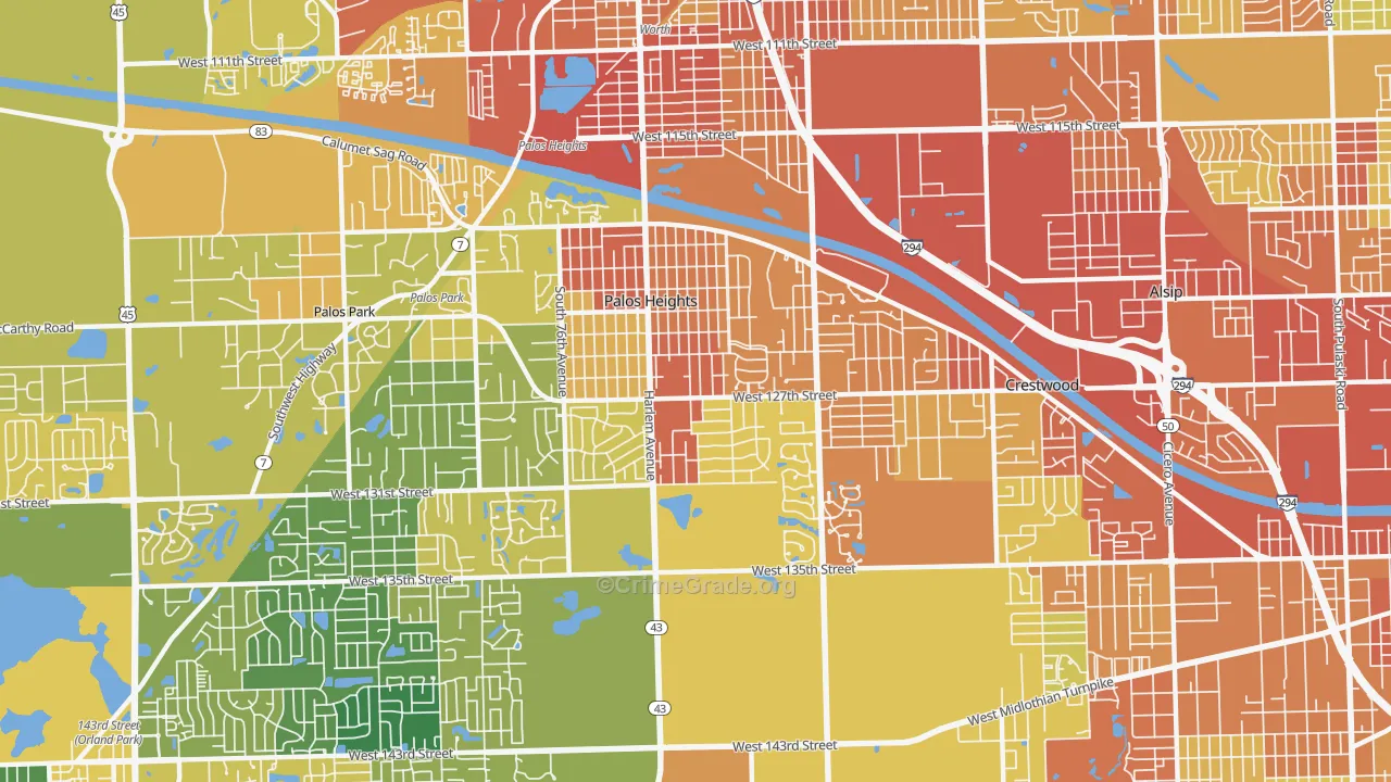 Palos Heights, IL Map of Drug-Related Crime Rates