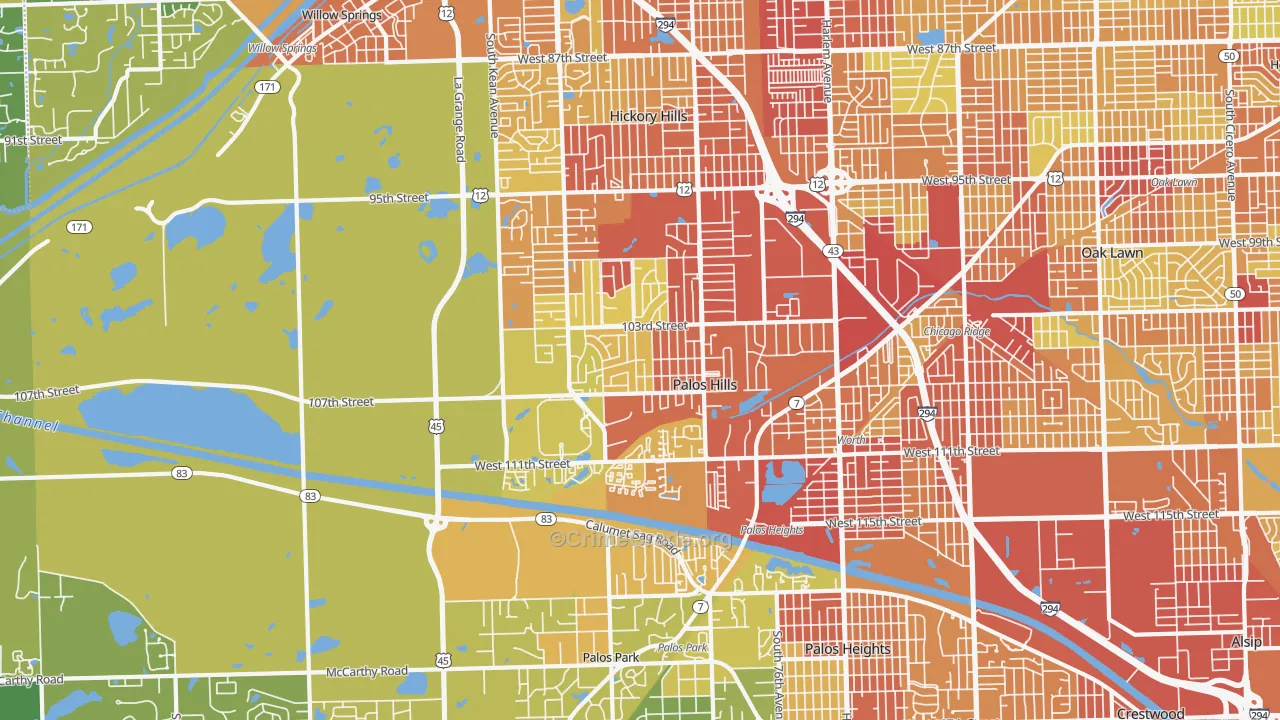 Palos Hills, IL Map of Drug-Related Crime Rates