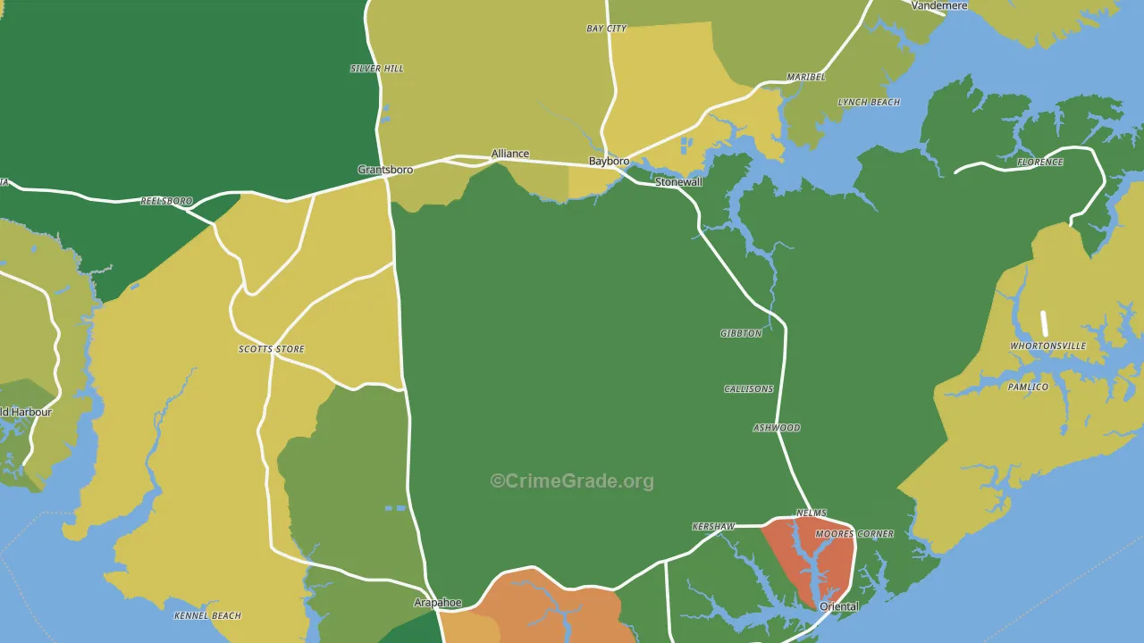 Pamlico County, NC Map of Drug-Related Crime Rates
