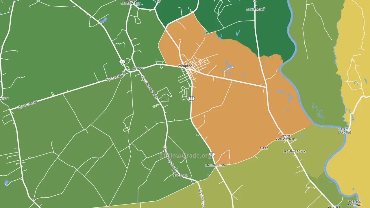 Pamplico, SC Map of Drug-Related Crime Rates