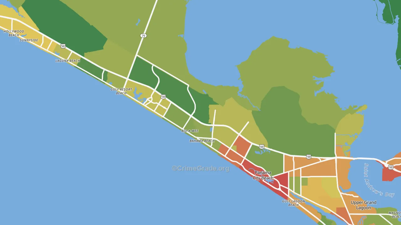 Panama City Beach, FL Map of Drug-Related Crime Rates