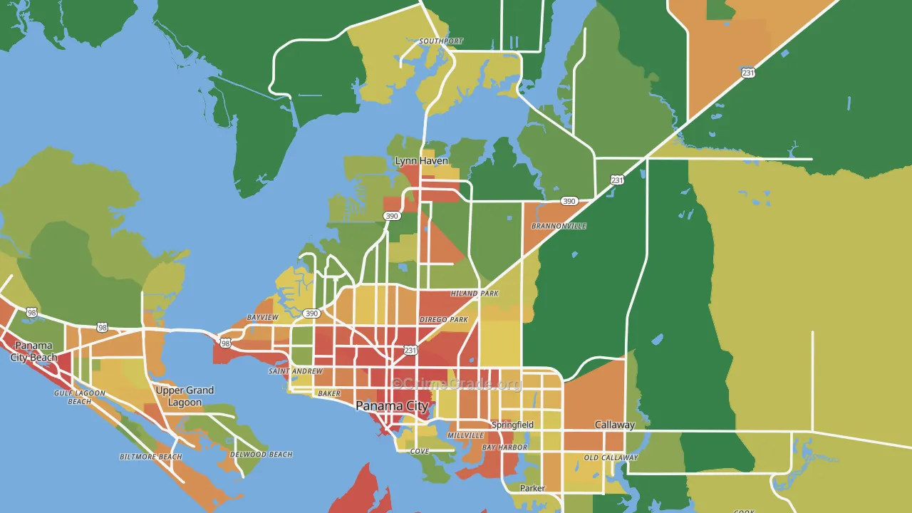 Panama City, FL Map of Drug-Related Crime Rates