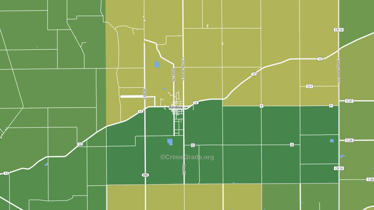 Pandora, OH Map of Drug-Related Crime Rates