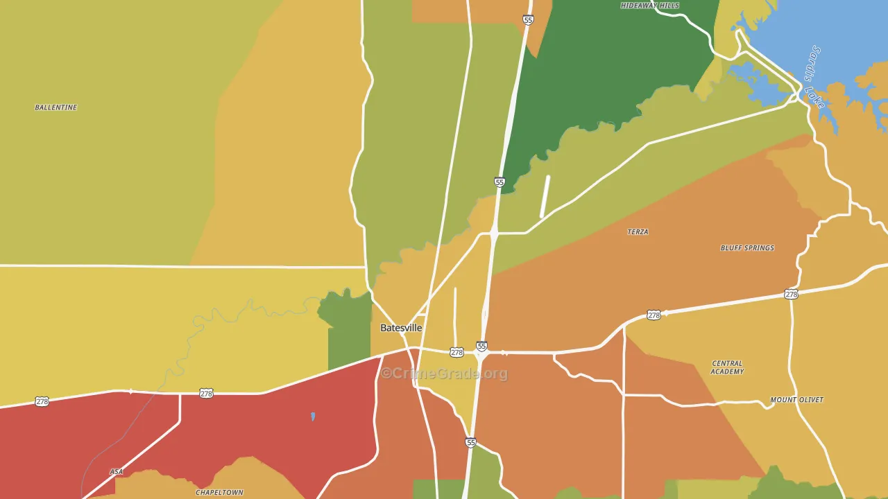Panola County, MS Map of Drug-Related Crime Rates
