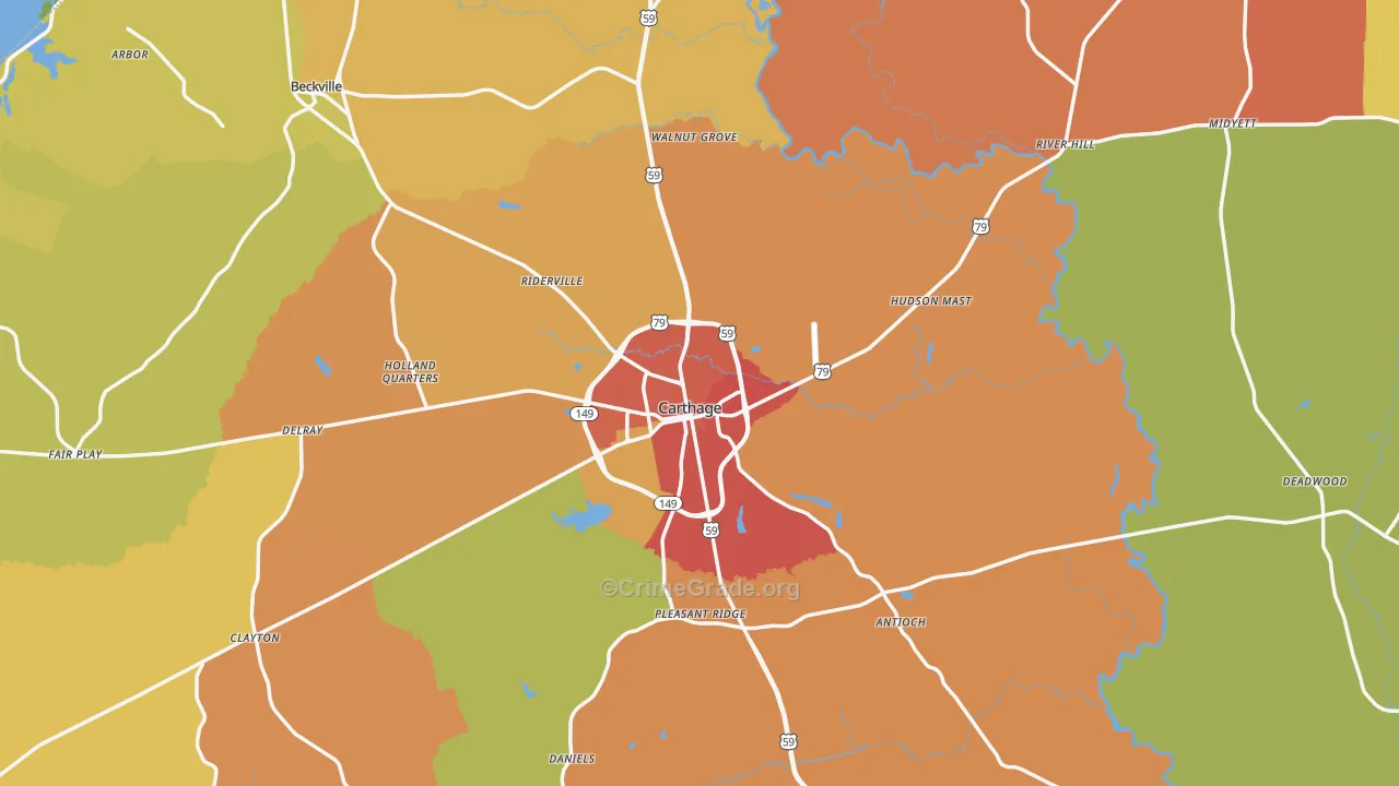 Panola County, TX Map of Drug-Related Crime Rates
