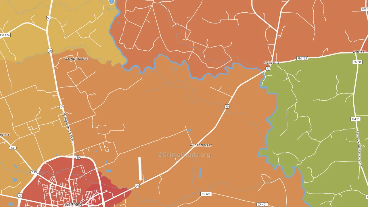 Panola, TX Map of Drug-Related Crime Rates