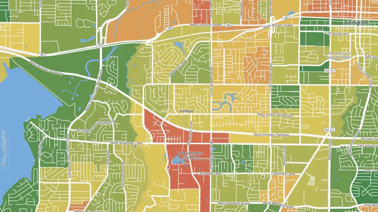 Pantego, TX Map of Drug-Related Crime Rates