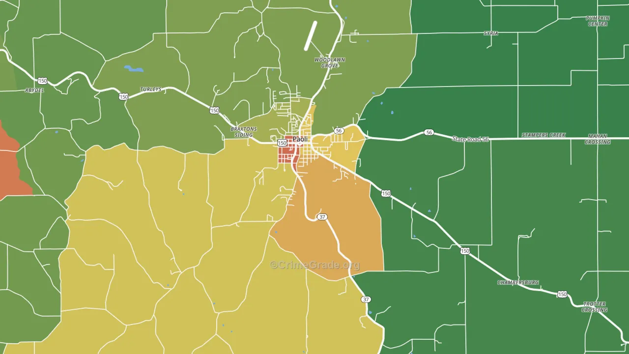 Paoli, IN Map of Drug-Related Crime Rates
