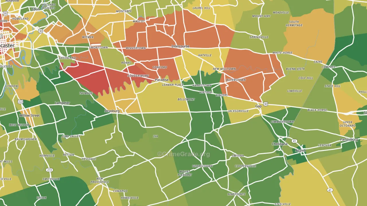 Paradise, PA Map of Drug-Related Crime Rates
