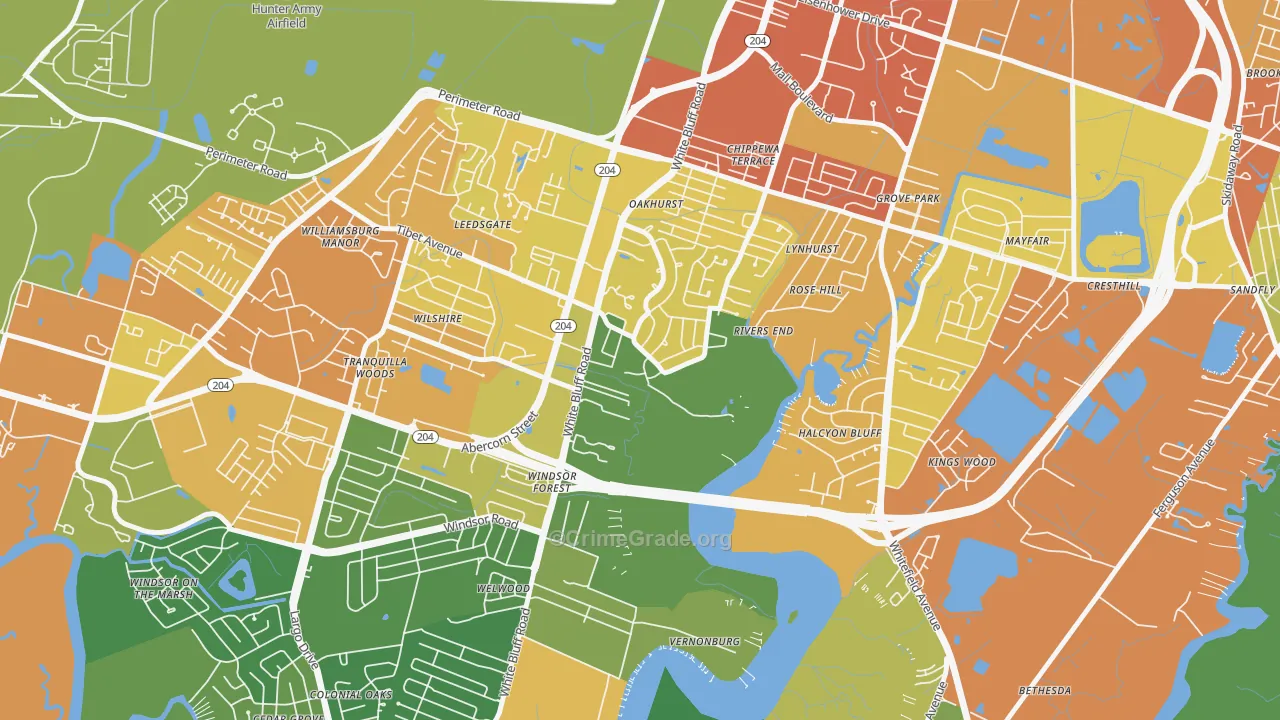Paradise Park, Savannah, GA Map of Drug-Related Crime Rates