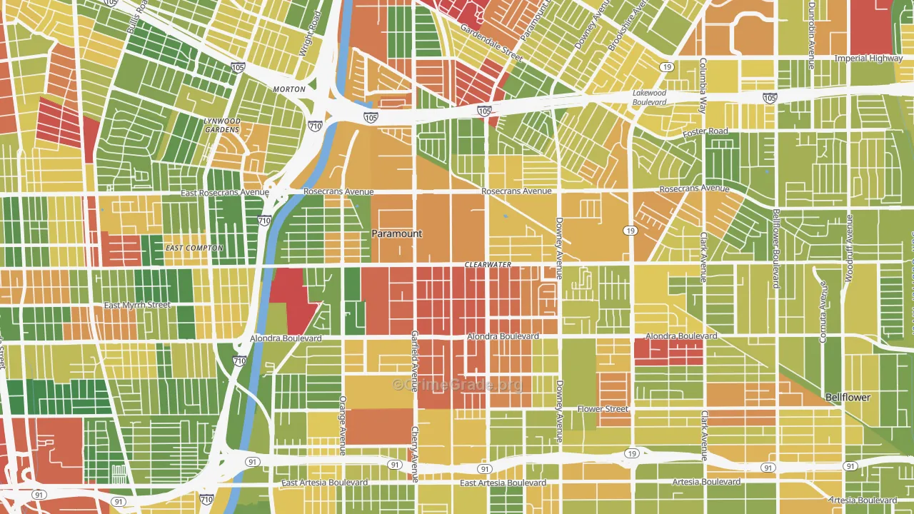 Paramount, CA Map of Drug-Related Crime Rates