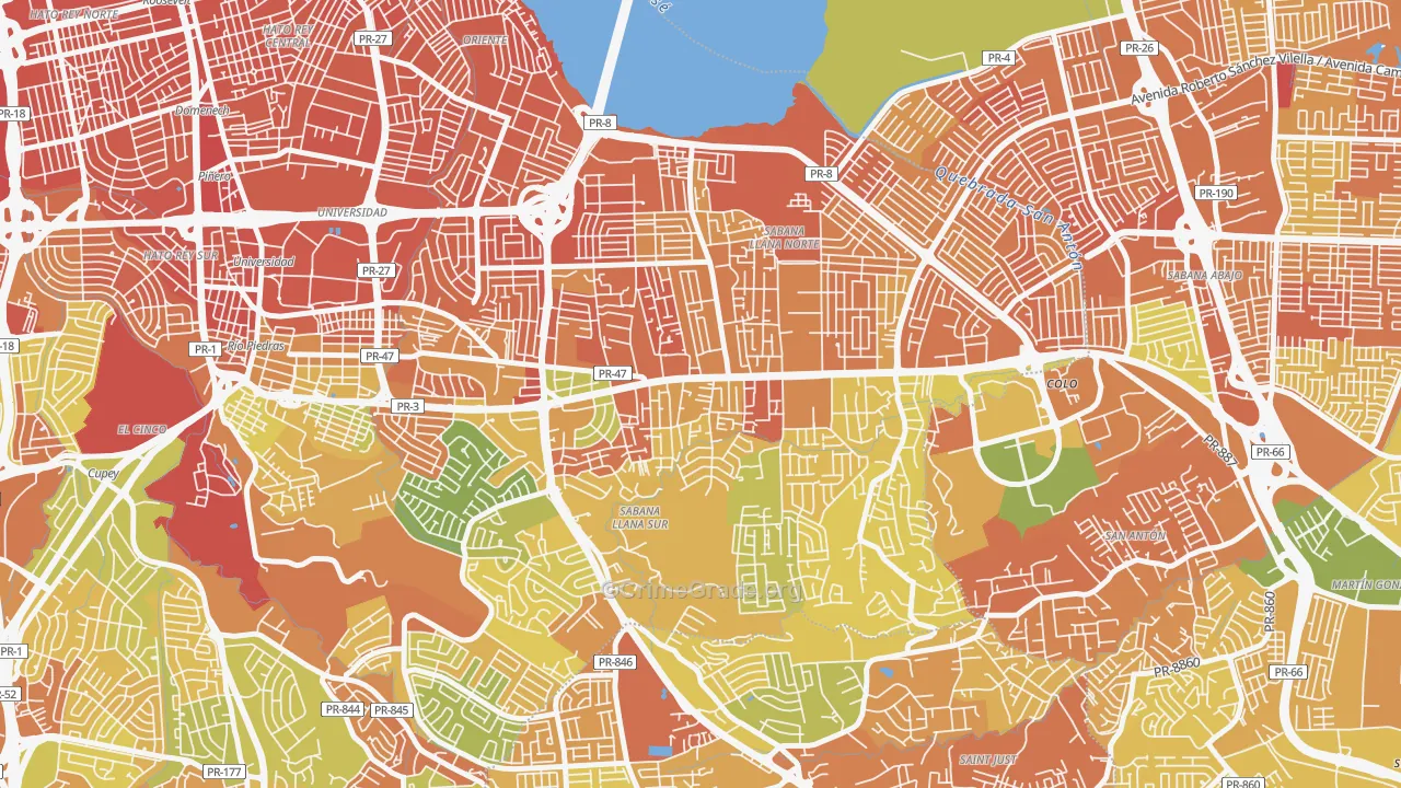 Parcelas Hill Brothers, San Juan, PR Map of Drug-Related Crime Rates