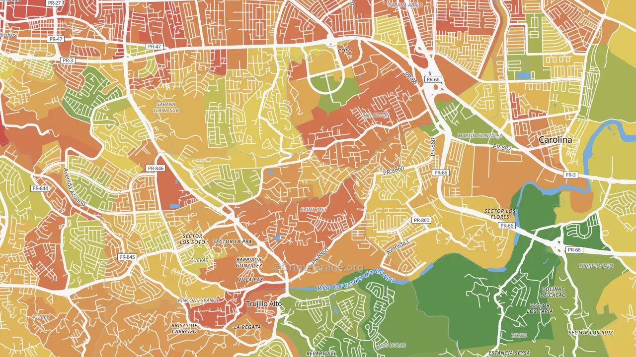 Parcelas Saint Just, Trujillo Alto, PR Map of Drug-Related Crime Rates