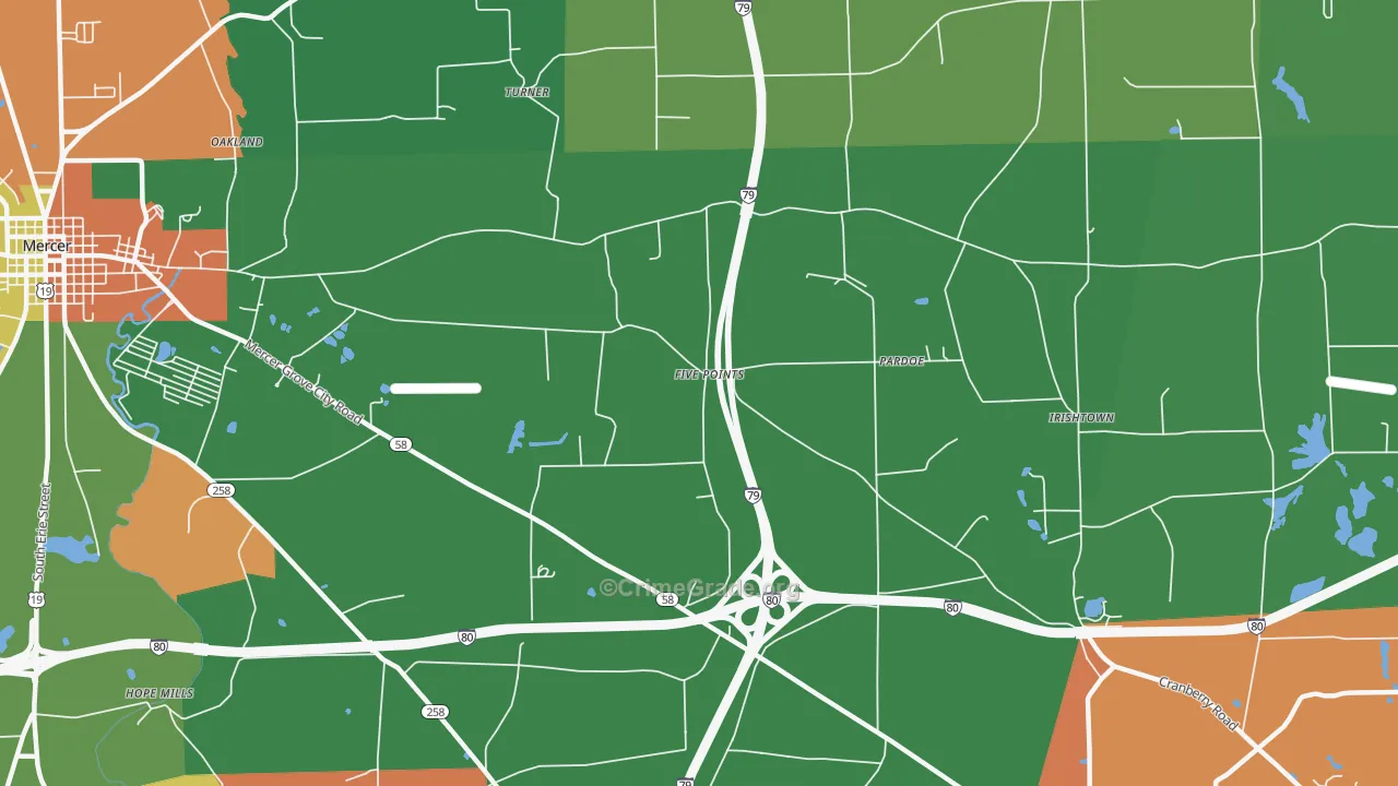 Pardoe, PA Map of Drug-Related Crime Rates