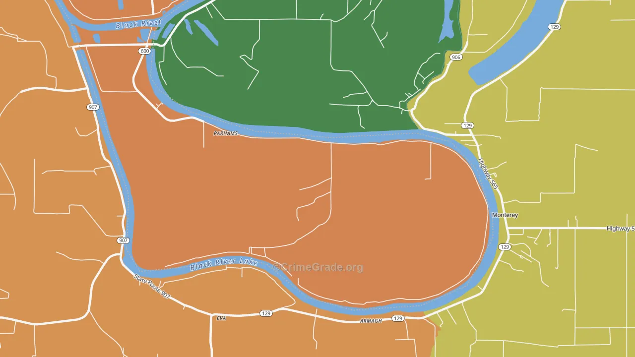 Parhams, LA Map of Drug-Related Crime Rates
