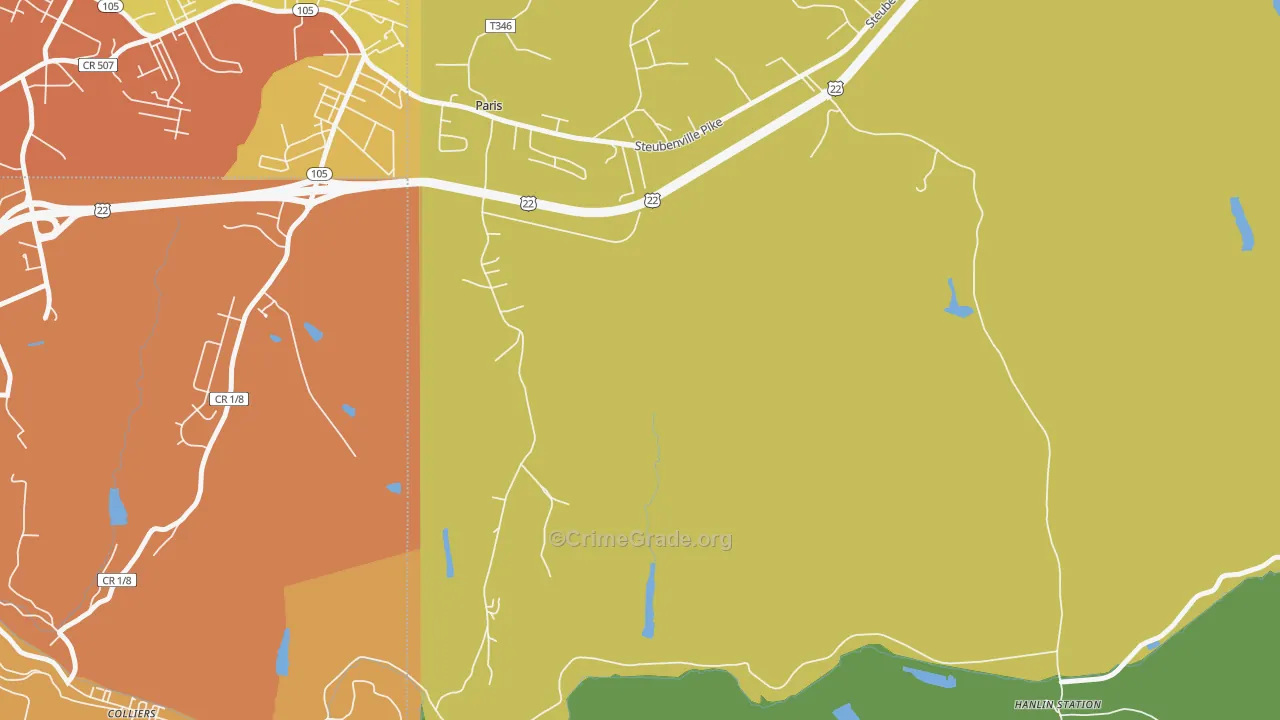 Paris, PA Map of Drug-Related Crime Rates