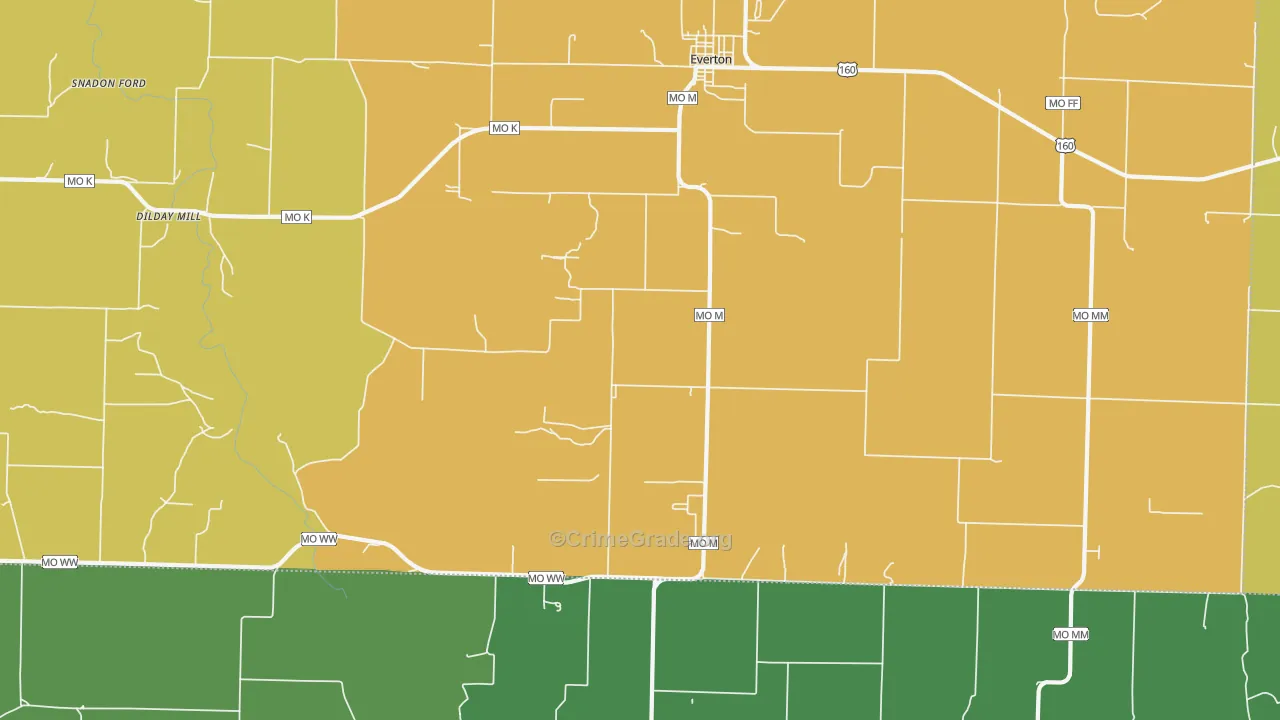 Paris Springs, MO Map of Drug-Related Crime Rates