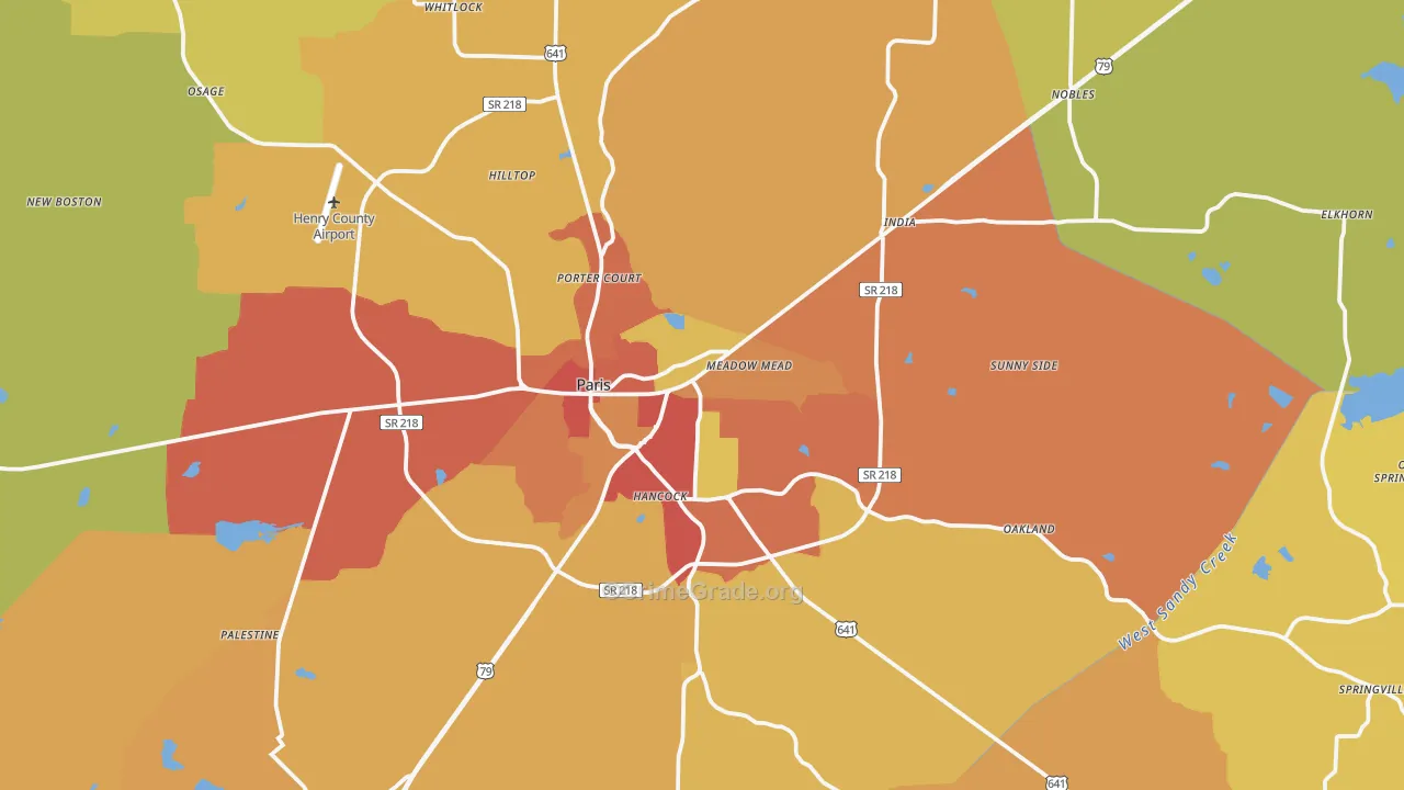Paris, TN Map of Drug-Related Crime Rates