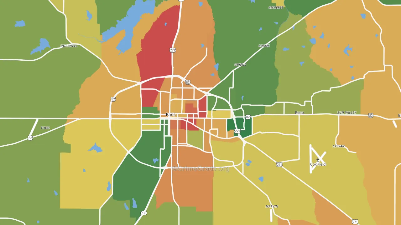 Paris, TX Map of Drug-Related Crime Rates
