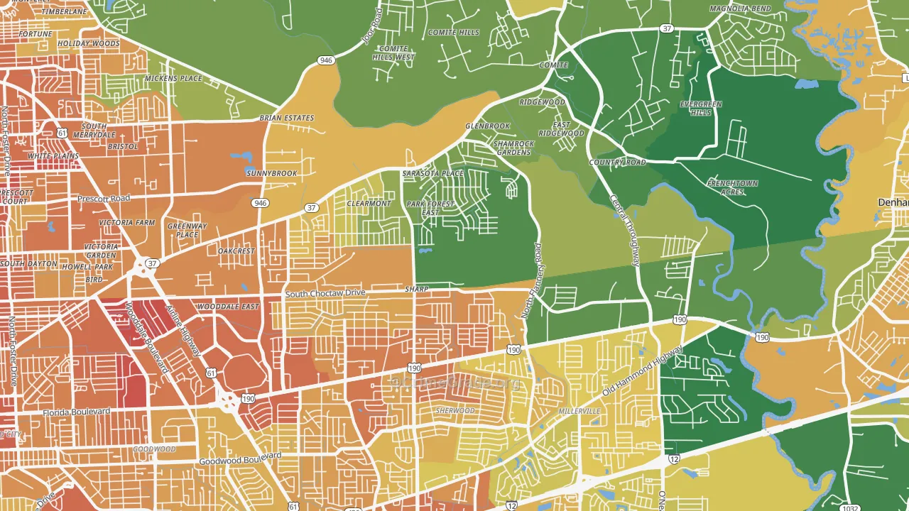 Park Forest-Louisiana North, Baton Rouge, LA Map of Drug-Related Crime Rates
