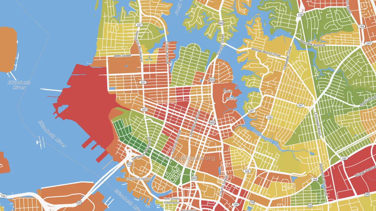 Park Place, Norfolk, VA Map of Drug-Related Crime Rates