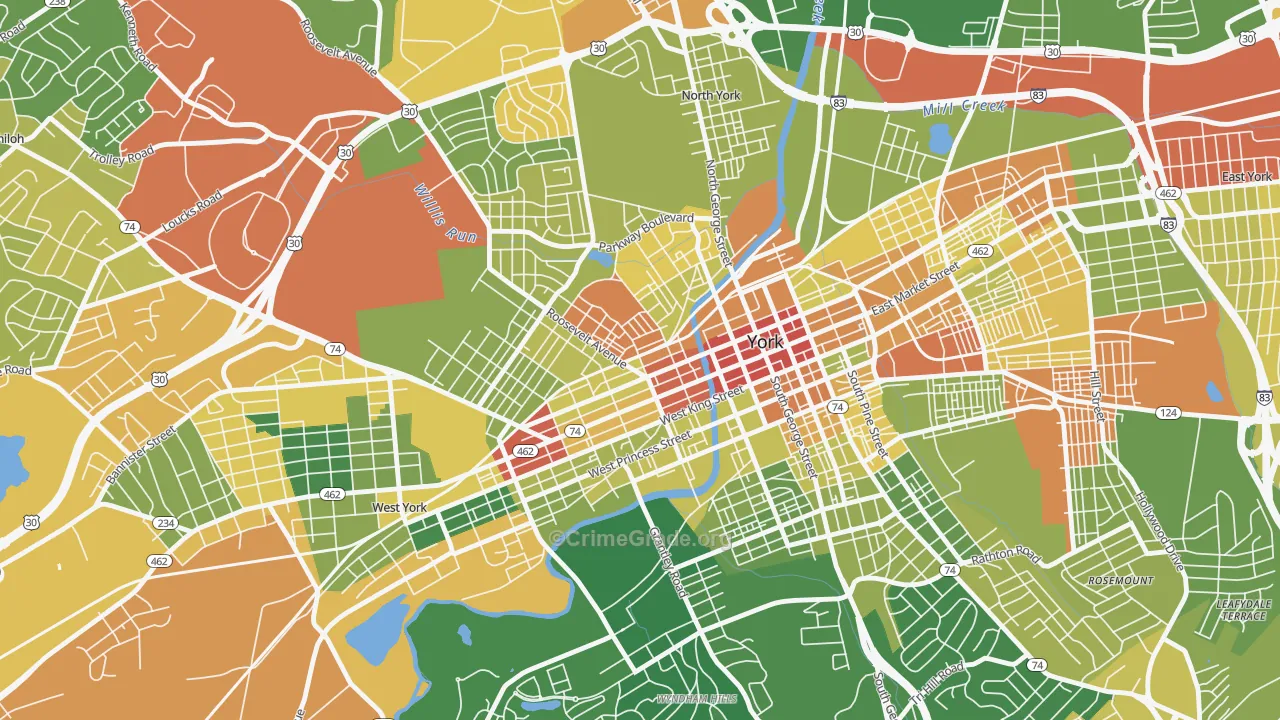 Park Village, York, PA Map of Drug-Related Crime Rates