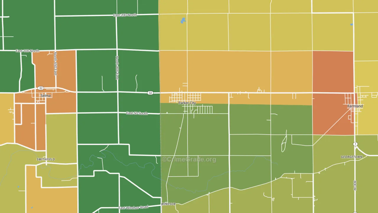 Parker City, IN Map of Drug-Related Crime Rates